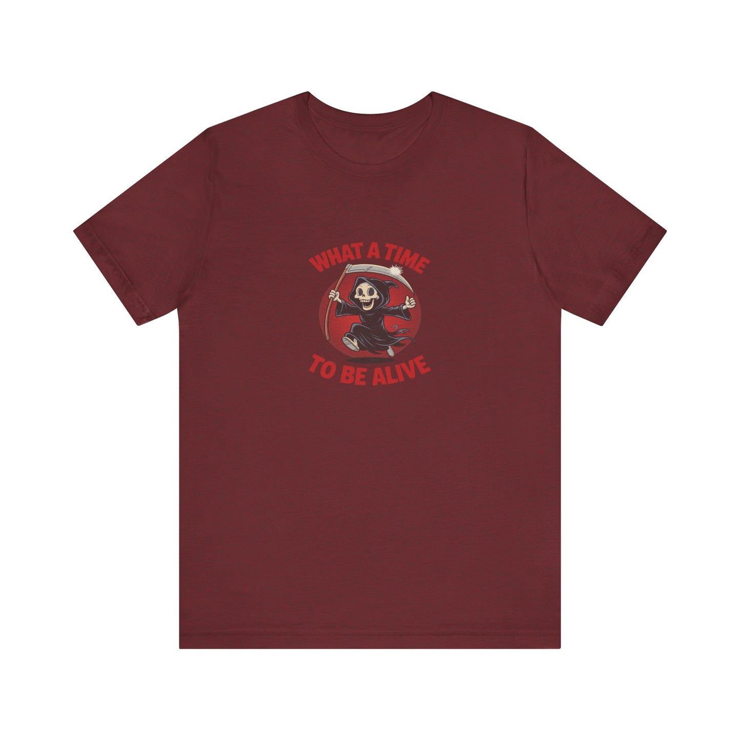 What a Time to Be Alive — Not-So-Grim Reaper Retro Tee (Dark)