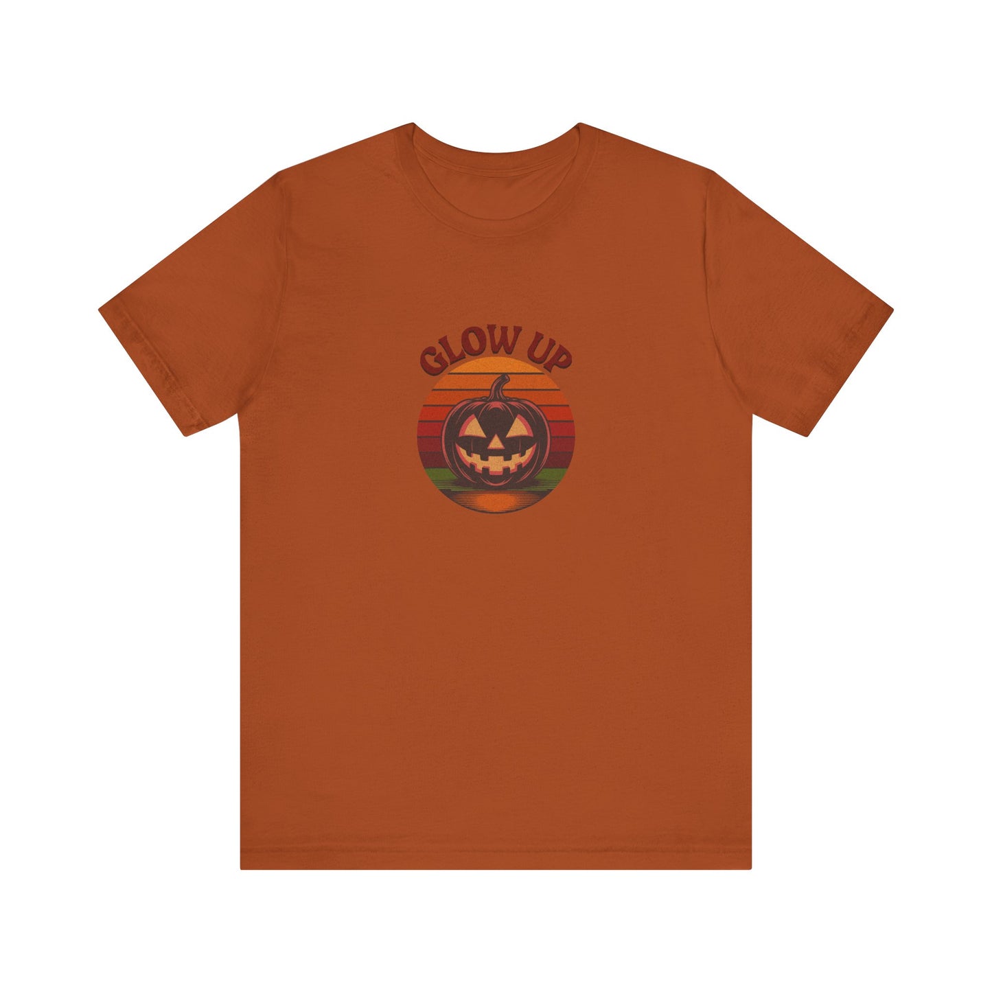 Halloween Glow Up Pumpkin — Retro Autumn Sunset Tee (Light)