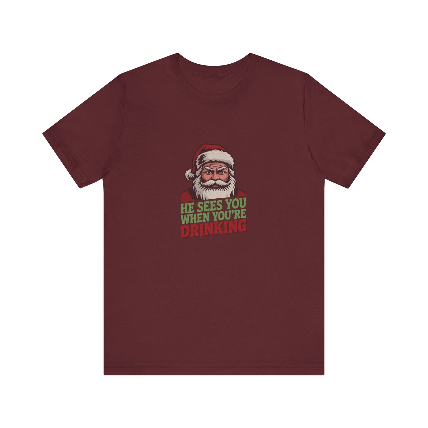 He Sees You When You're Drinking — Judgmental Santa Retro Tee (Dark)