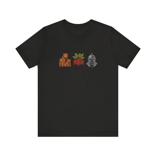 Bears, Beets, Battlestar (Icons) — Retro Tee (Dark)