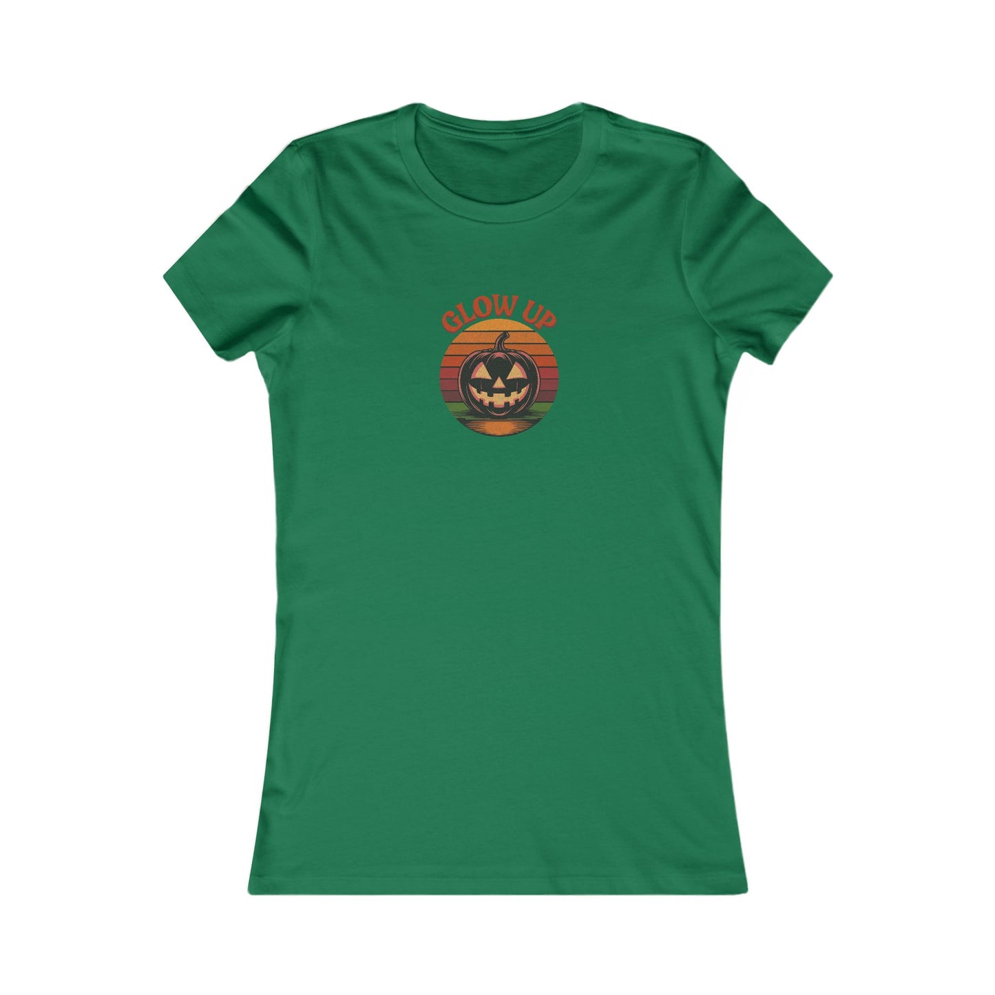 Halloween Glow Up Pumpkin — Retro Autumn Sunset Women's Tee (Dark)
