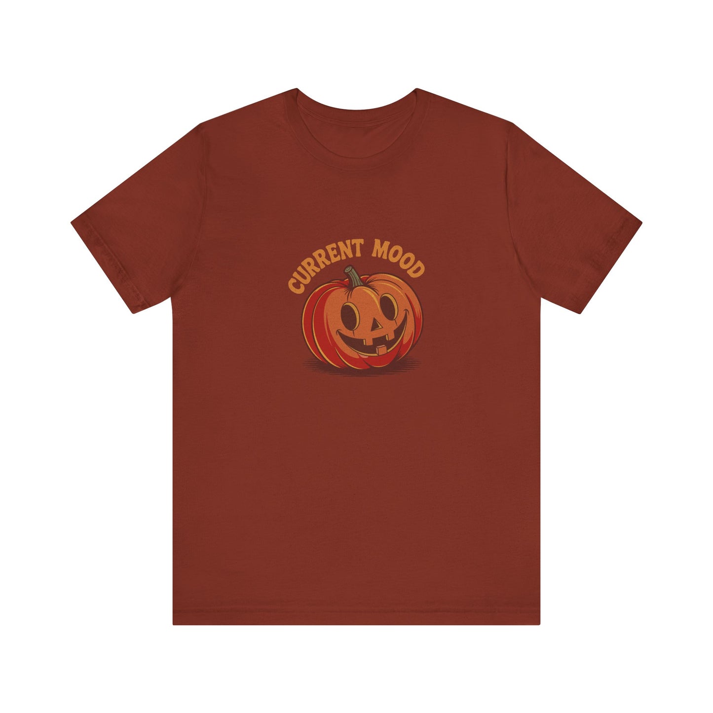 Current Mood (Cute Pumpkin) — Retro Halloween Tee (Dark)
