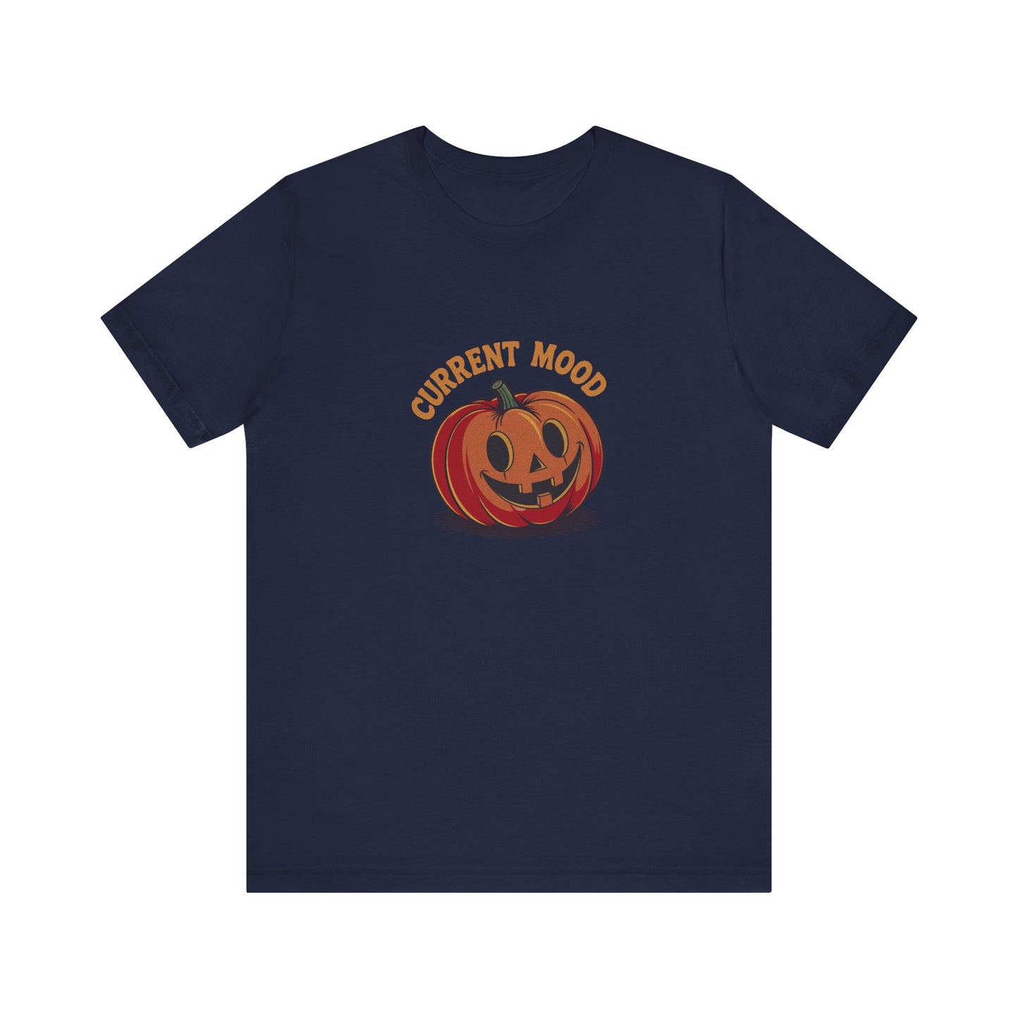 Current Mood (Cute Pumpkin) — Retro Halloween Tee (Dark)