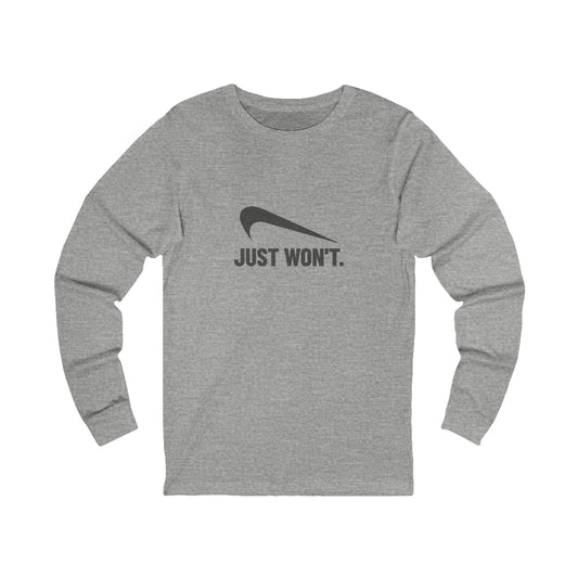 Just Wonβt Athletic Parody β Retro Workout Long Sleeve (Light)