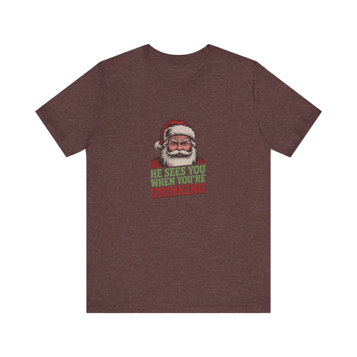 He Sees You When You're Drinking — Judgmental Santa Retro Tee (Dark)
