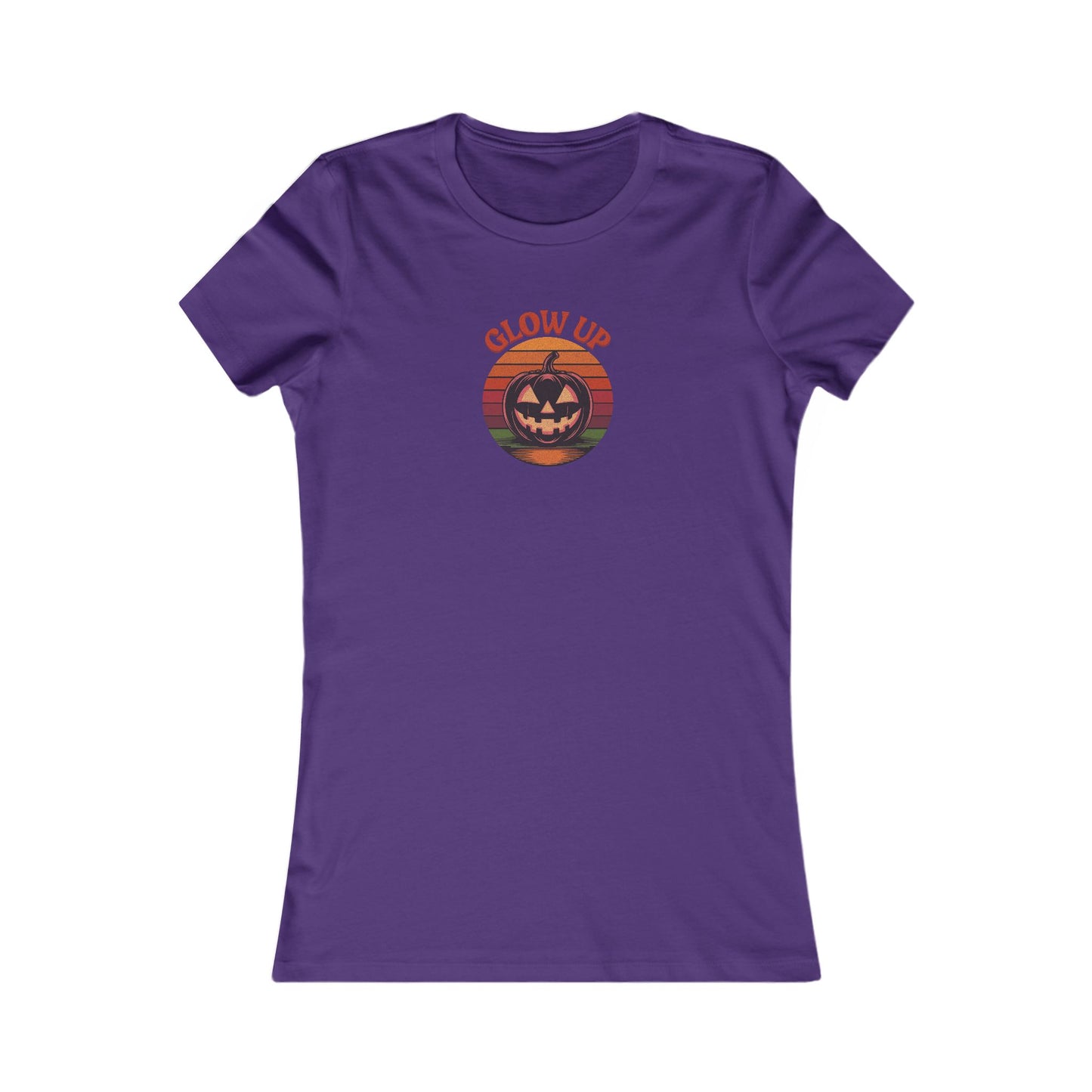Halloween Glow Up Pumpkin — Retro Autumn Sunset Women's Tee (Dark)