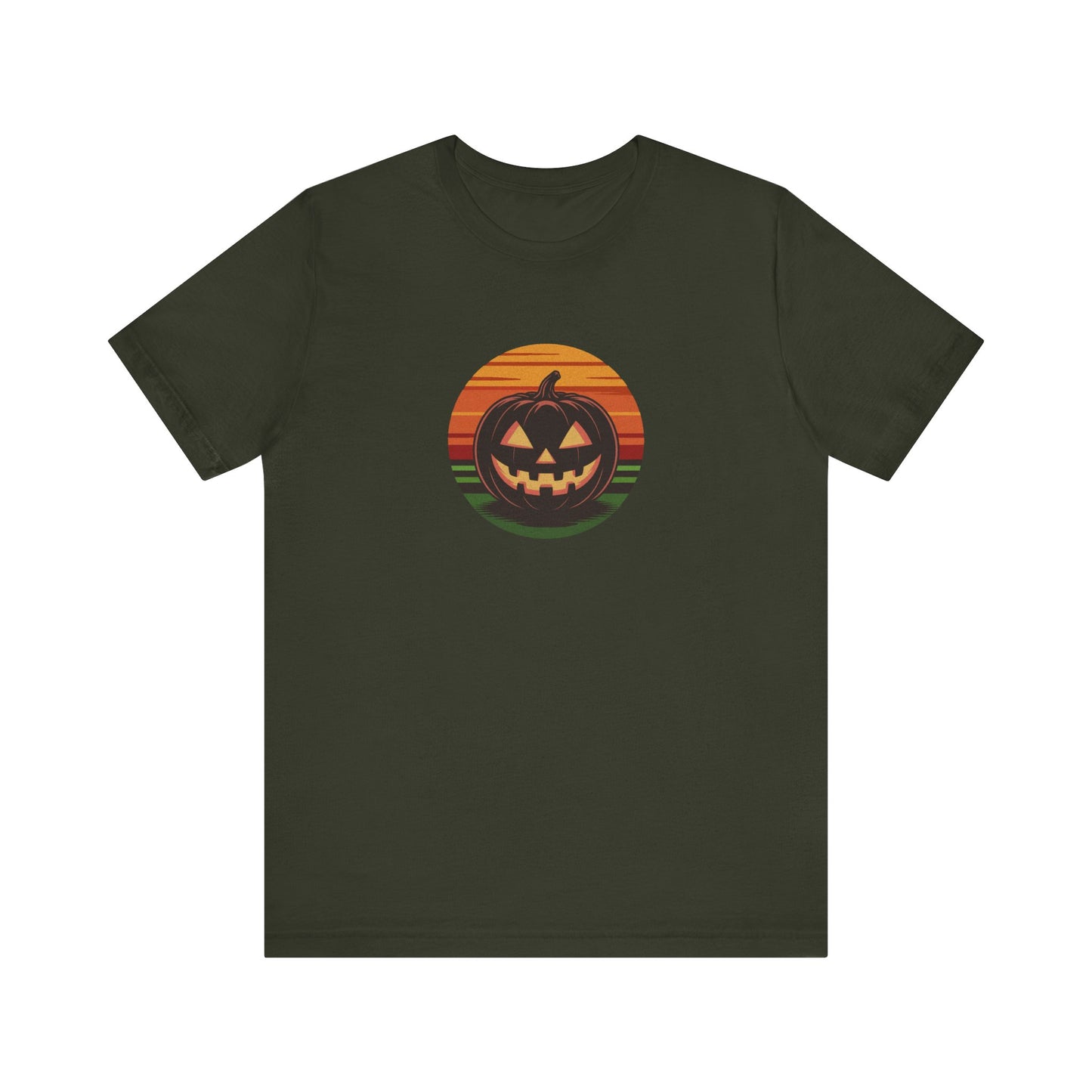 Retro Jack: Glowing Classic — Halloween Sunset Tee (Dark)