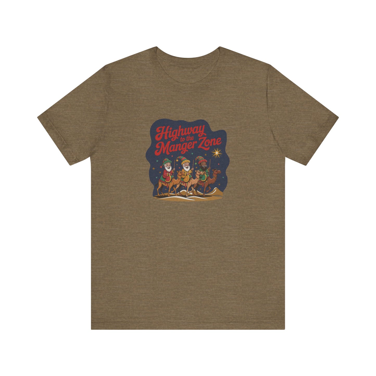Highway to the Manger Zone — Top Gun-Inspired Christmas Retro Tee (Light)