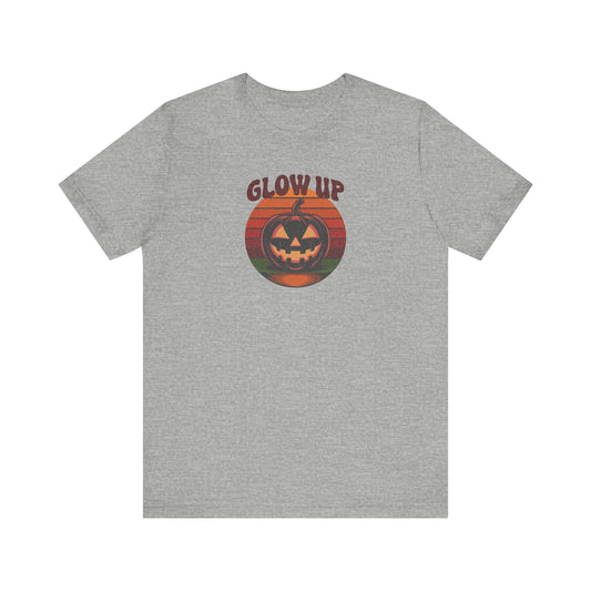 Halloween Glow Up Pumpkin — Retro Autumn Sunset Tee (Light)