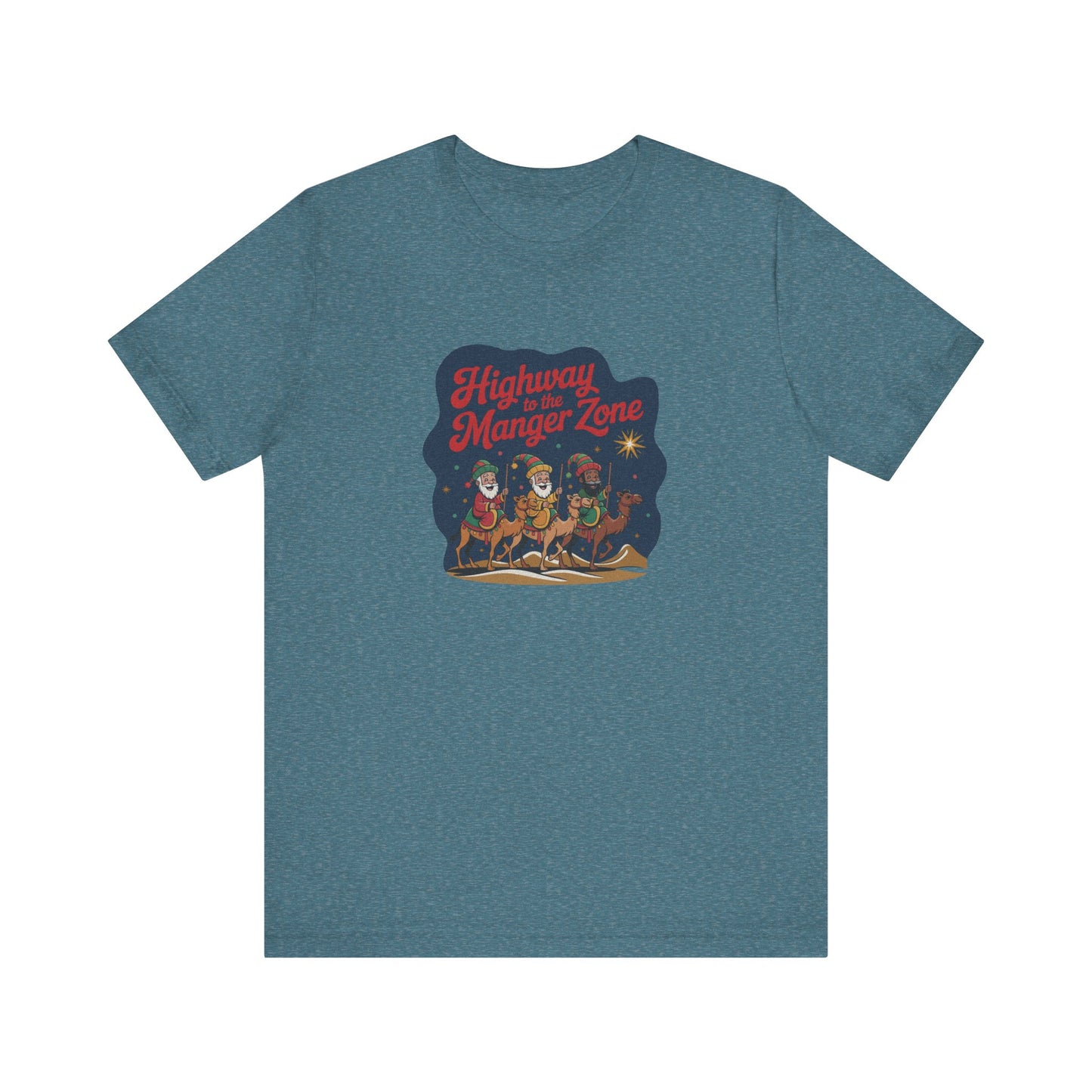Highway to the Manger Zone — Top Gun-Inspired Christmas Retro Tee (Light)