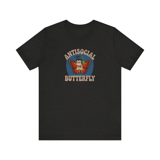 Antisocial Butterfly (Male) — Retro Workout Tee (Dark)