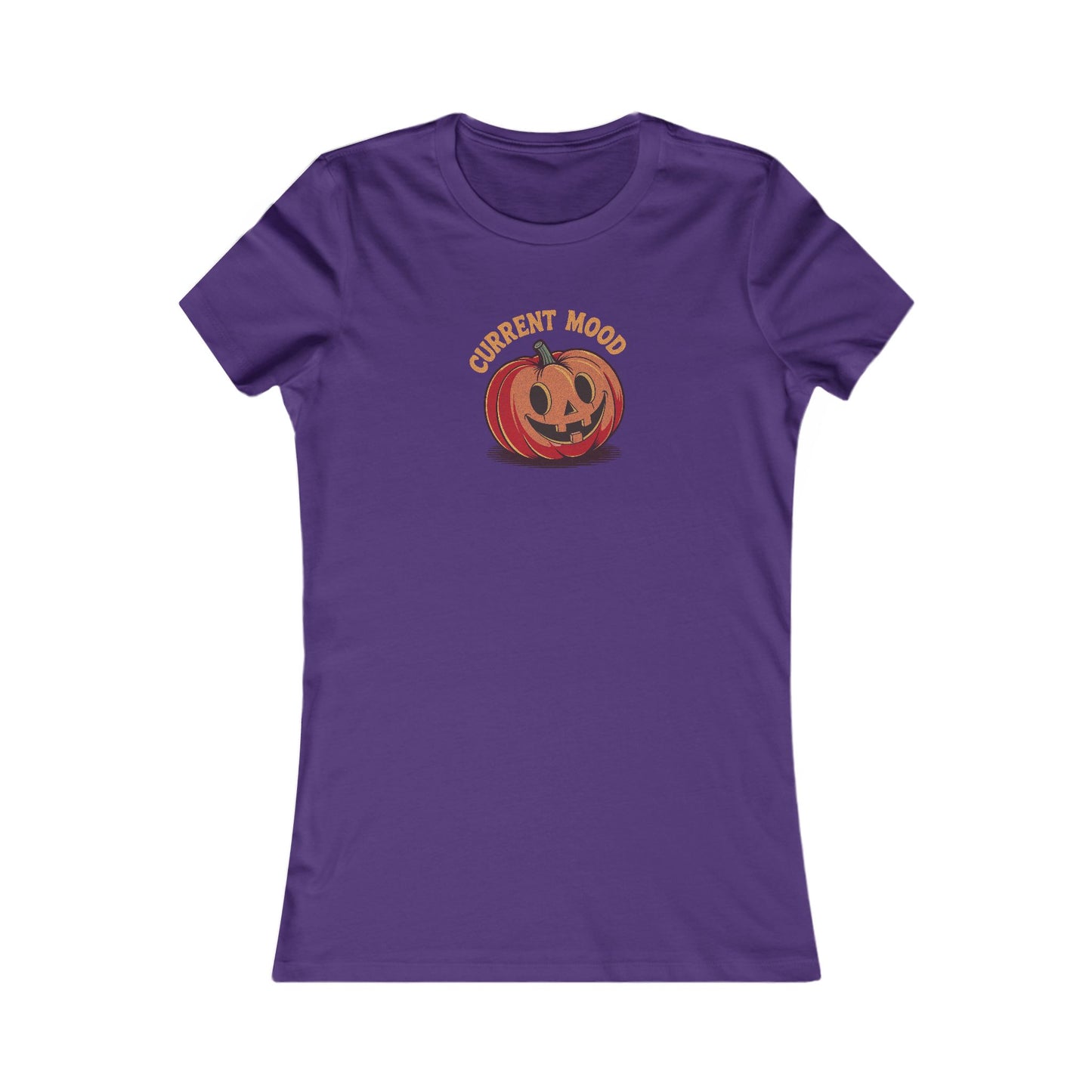 Current Mood (Cute Pumpkin) — Retro Halloween Women's Tee (Dark)