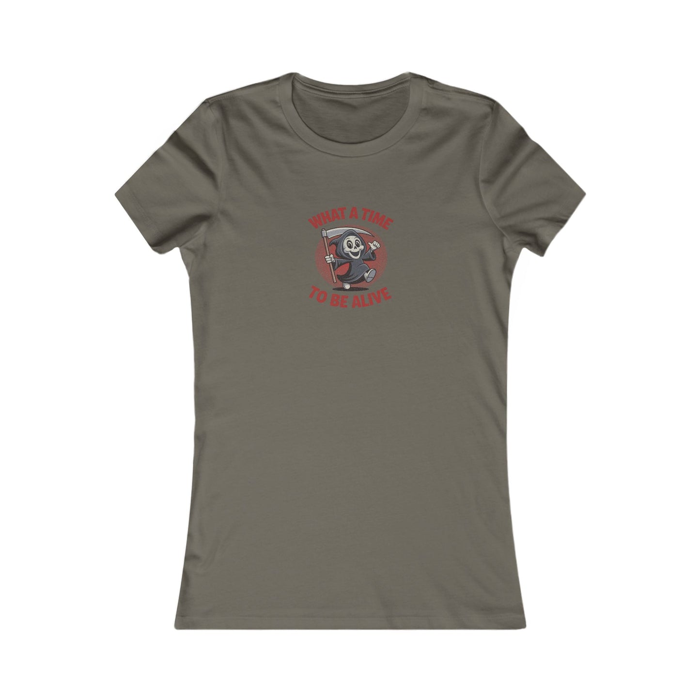 What a Time to Be Alive (Cute) — Lil Reaper Retro Women's Tee (Dark)