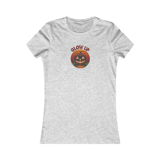 Halloween Glow Up Pumpkin — Retro Autumn Sunset Women's Tee (Light)