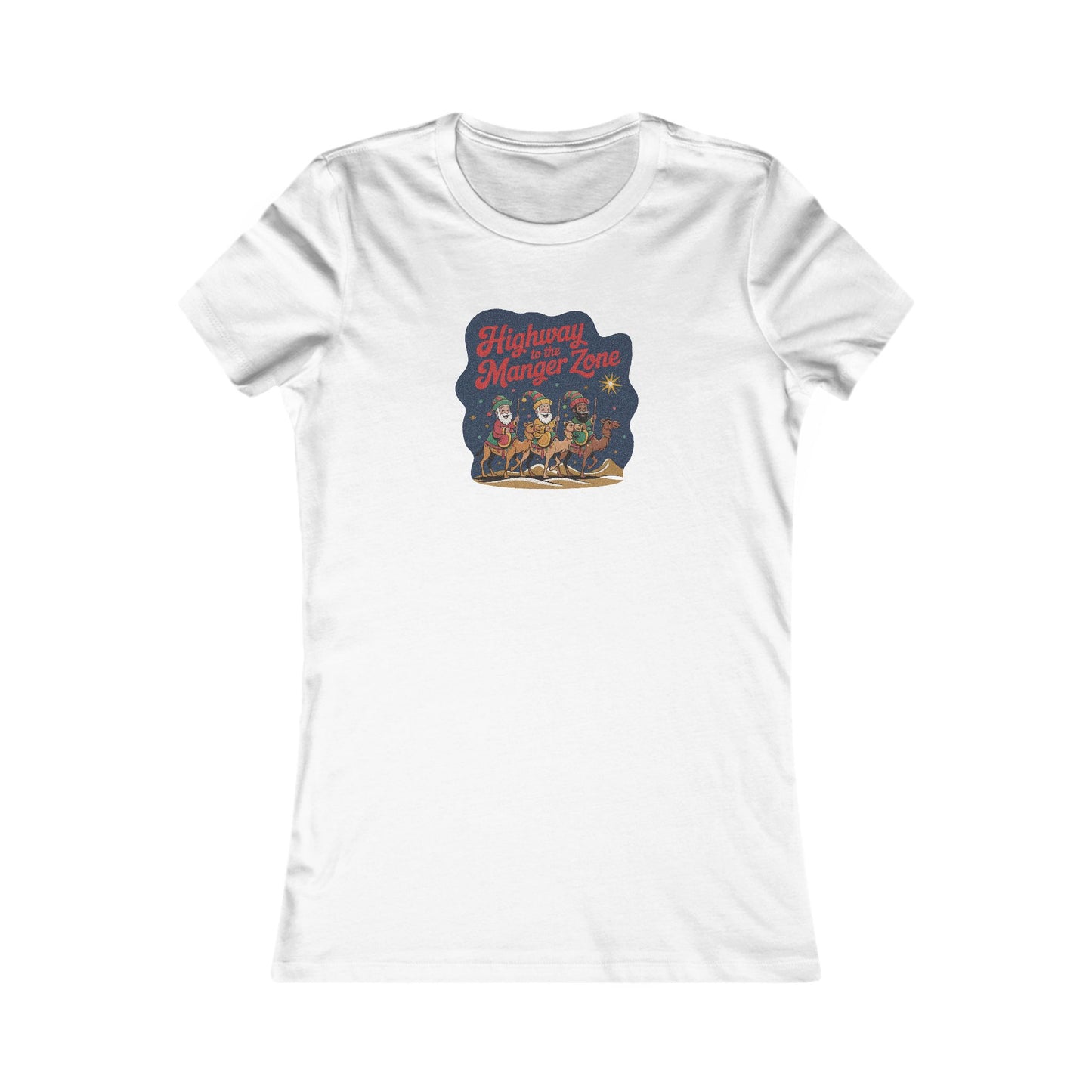 Highway to the Manger Zone — Top Gun Christmas Retro Women's Tee (Light)