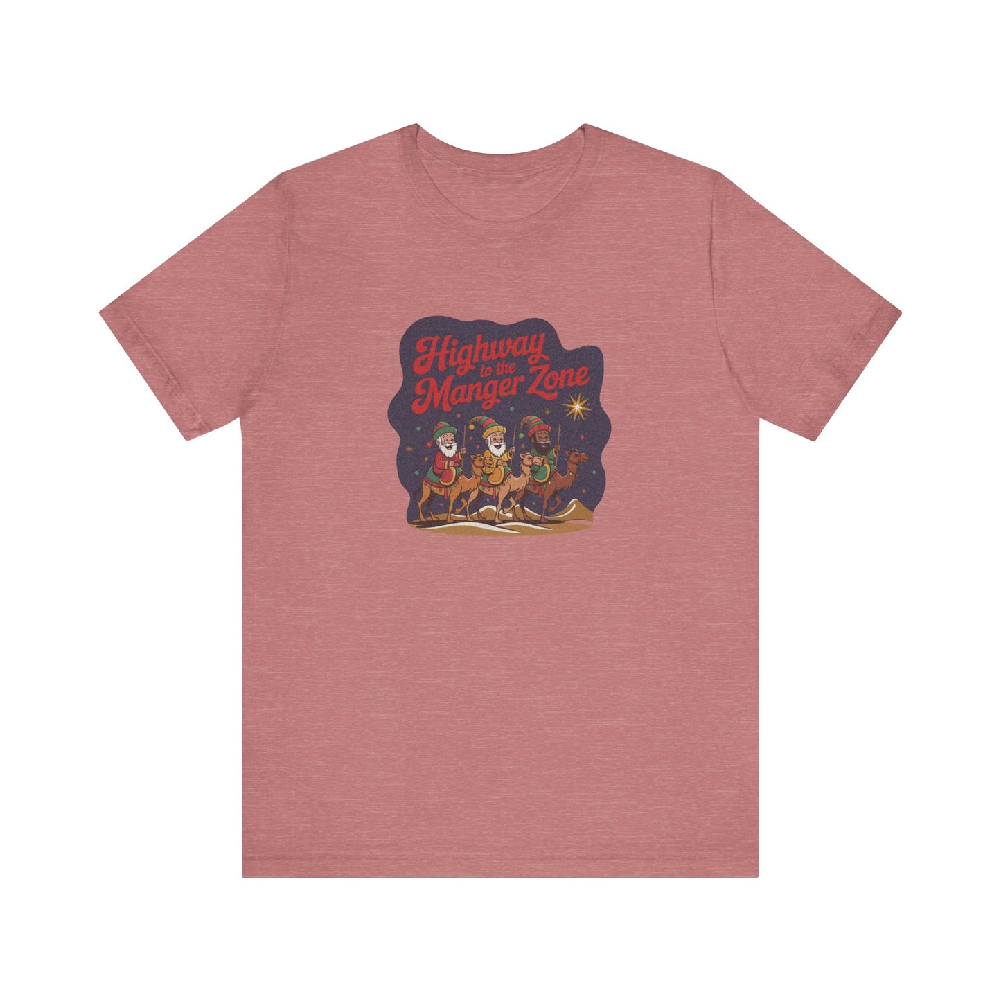 Highway to the Manger Zone — Top Gun-Inspired Christmas Retro Tee (Light)