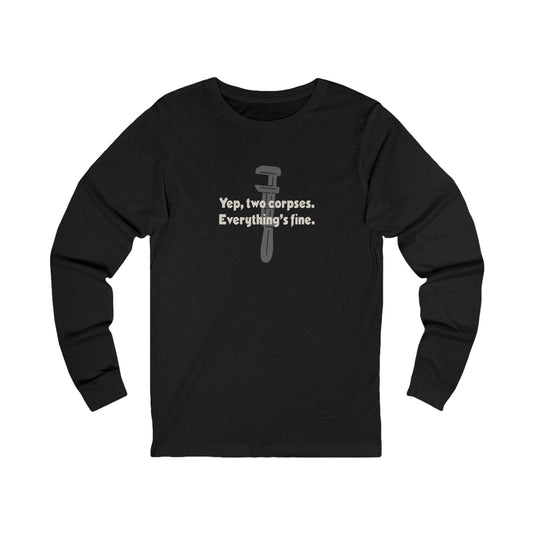Yep, Two Corpses. Everything’s Fine — Clue Retro Long Sleeve (Dark)