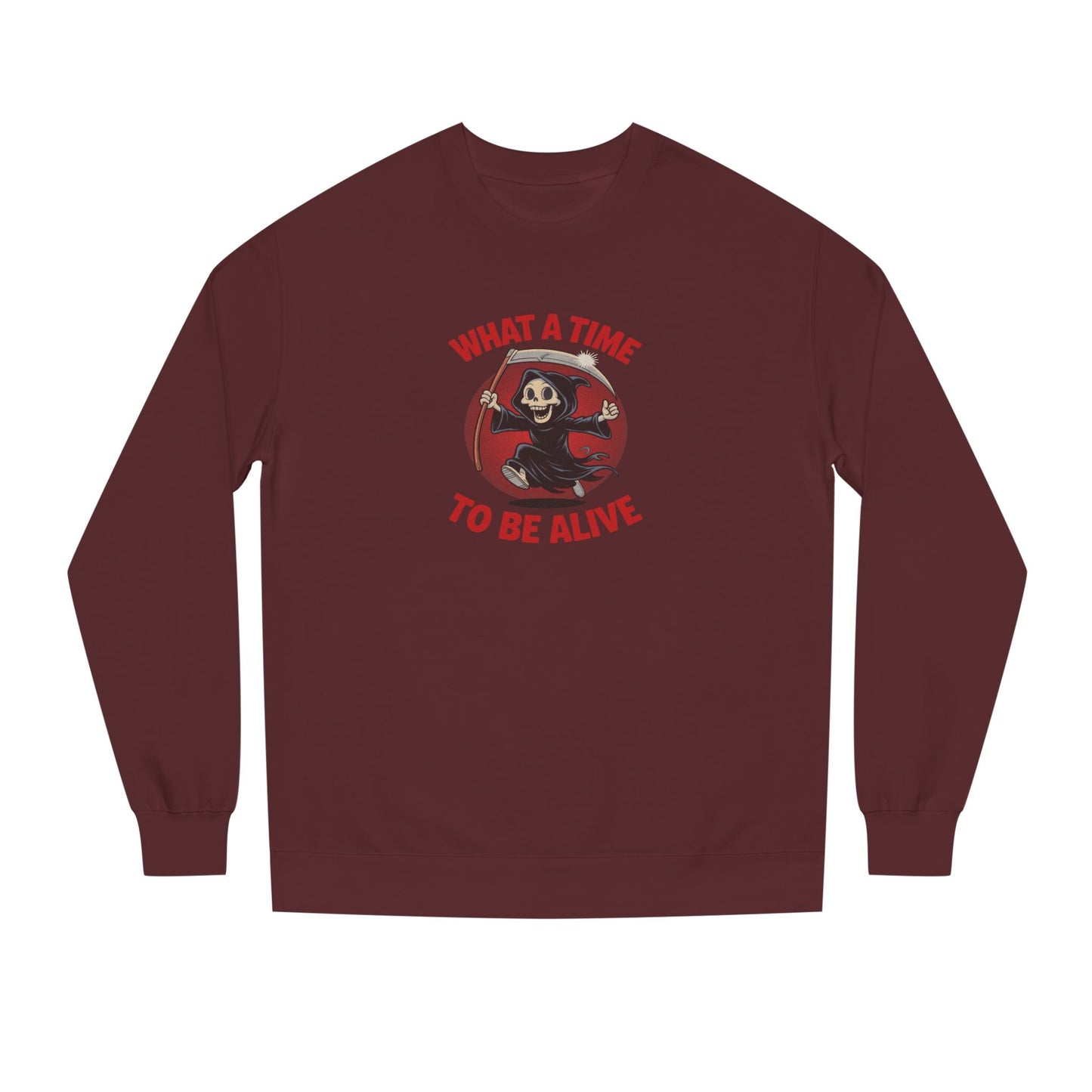 What a Time to Be Alive — Not-So-Grim Reaper Retro Sweatshirt (Dark)