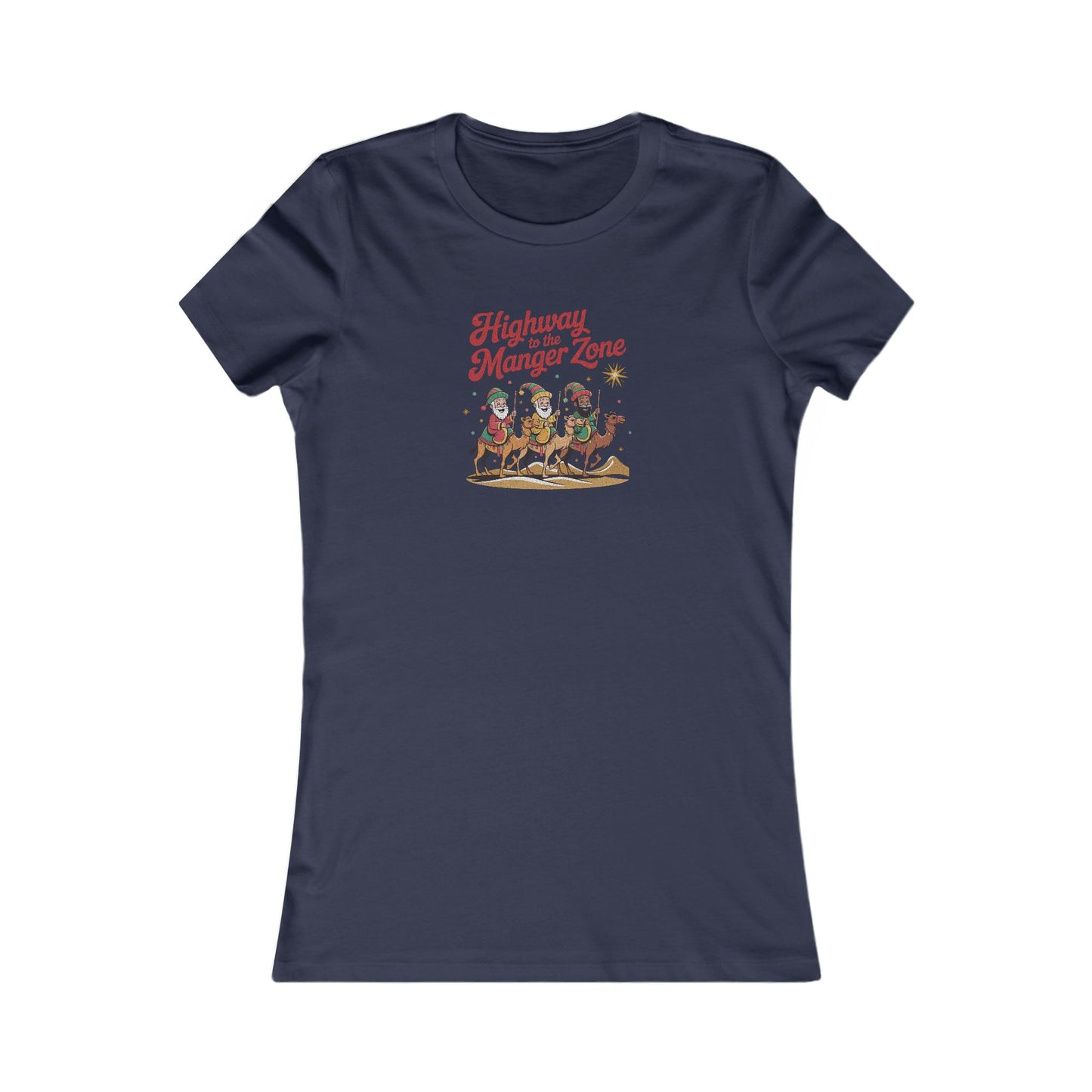 Highway to the Manger Zone — Top Gun Christmas Retro Women's Tee (Dark)