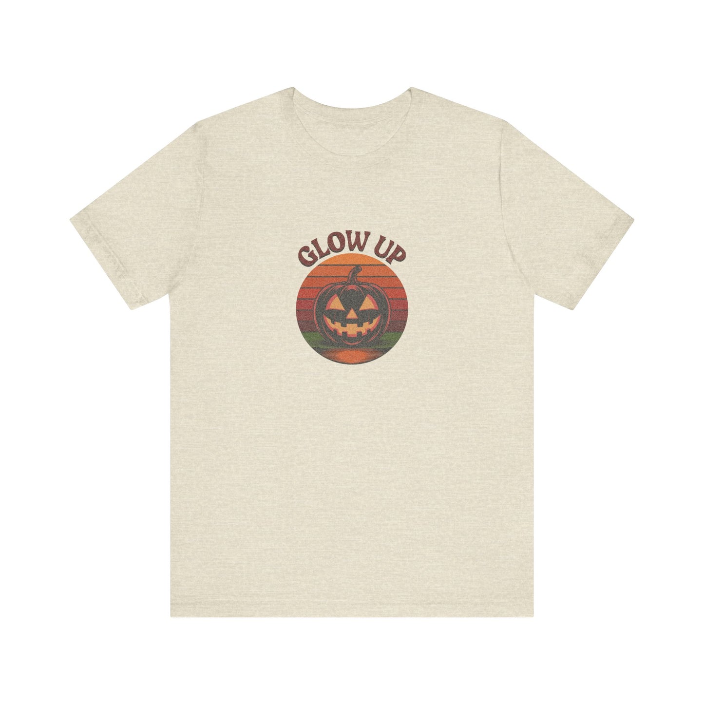 Halloween Glow Up Pumpkin — Retro Autumn Sunset Tee (Light)