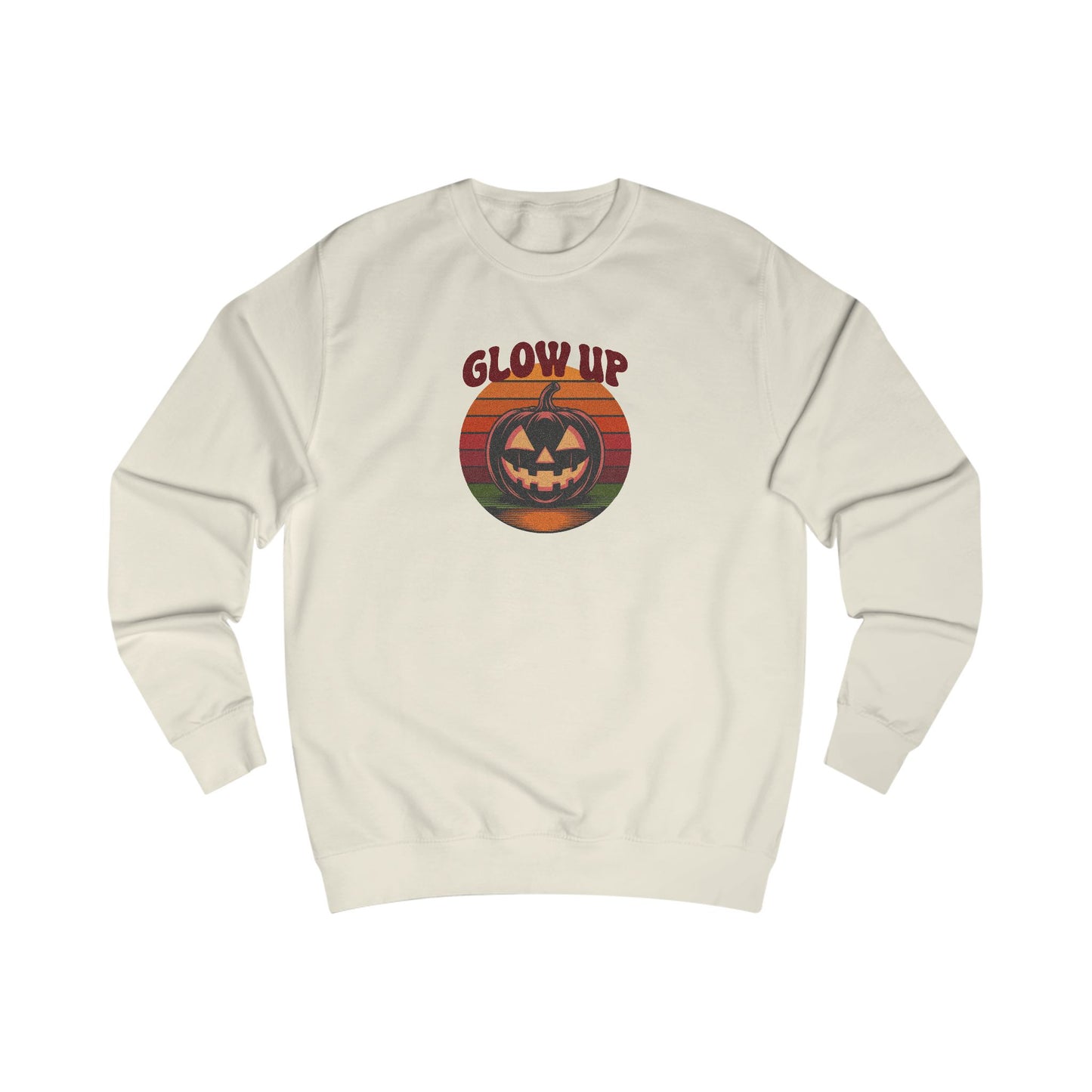 Halloween Glow Up Pumpkin — Retro Autumn Sunset Sweatshirt (Light)