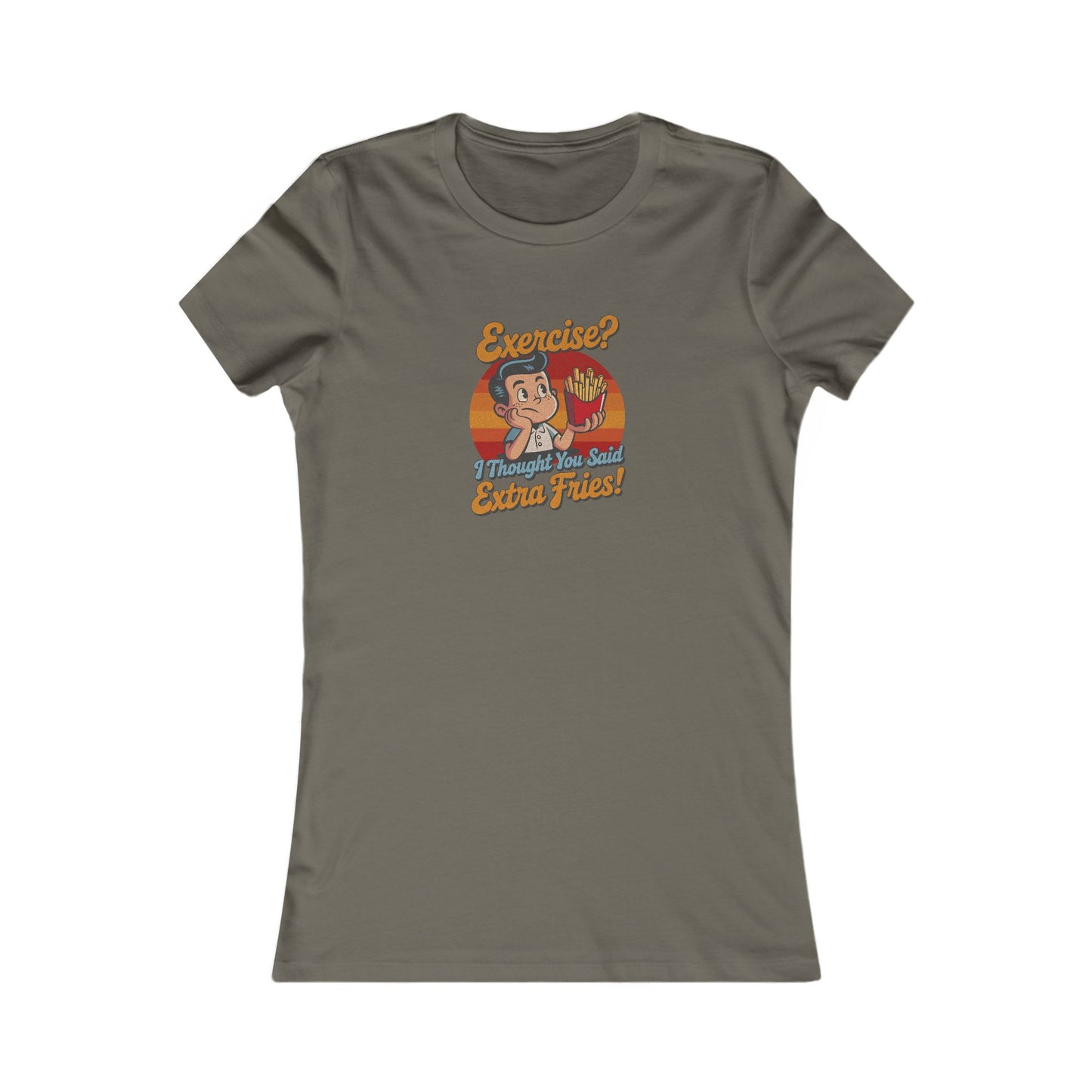 Exercise? I Thought You Said Extra Fries! — Retro Women's Tee (Dark)