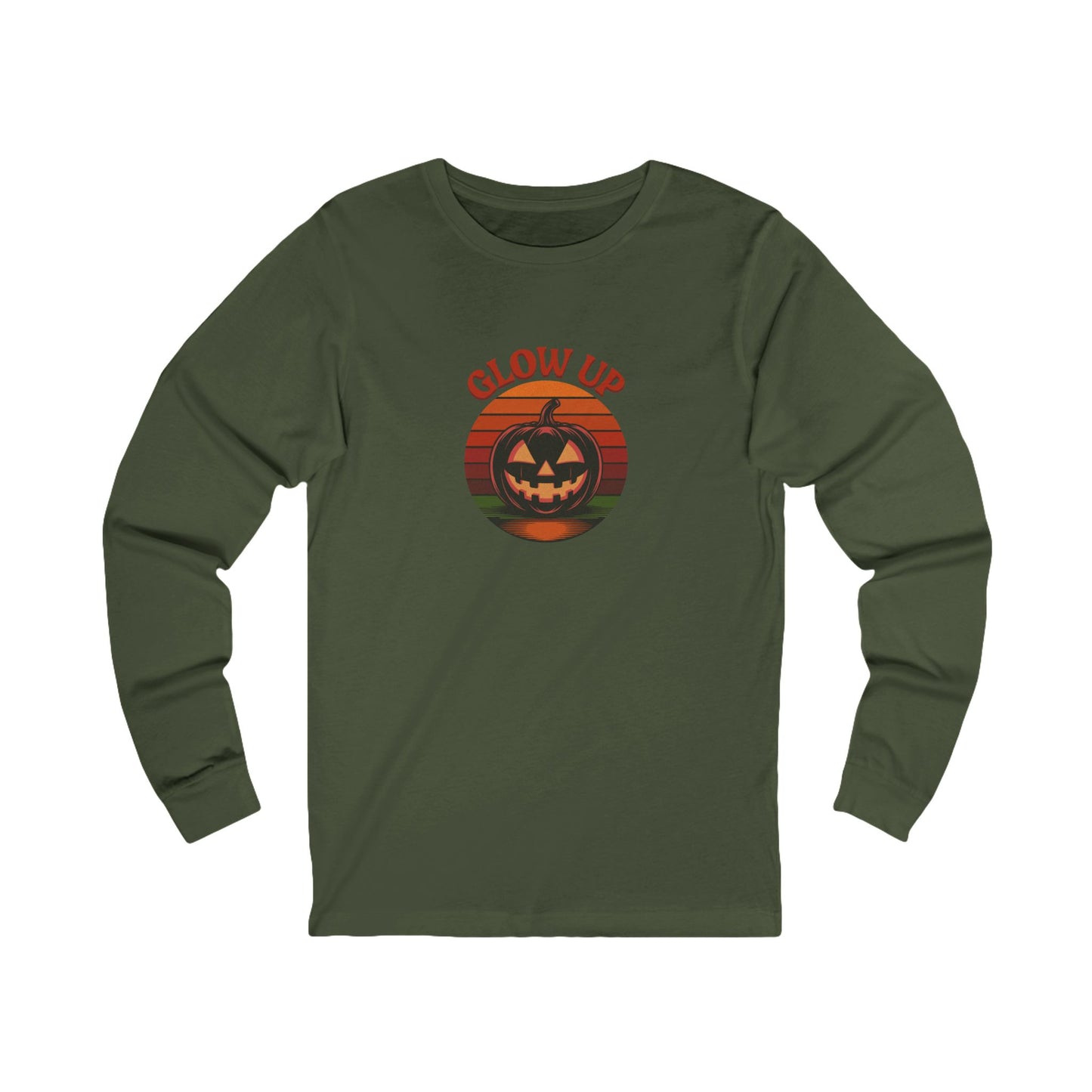 Halloween Glow Up Pumpkin — Retro Autumn Sunset Long Sleeve (Dark)