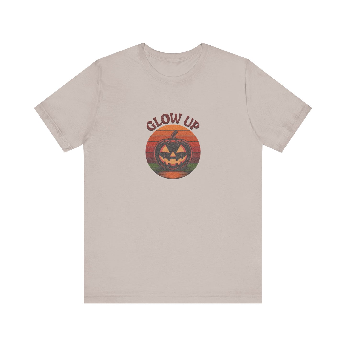 Halloween Glow Up Pumpkin — Retro Autumn Sunset Tee (Light)