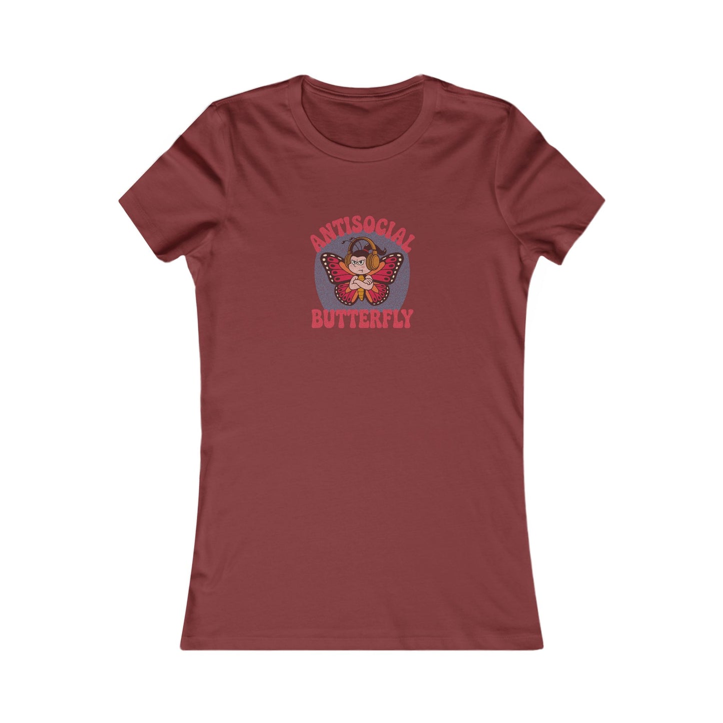 Antisocial Butterfly (Female) — Retro Workout Women's Tee (Dark)