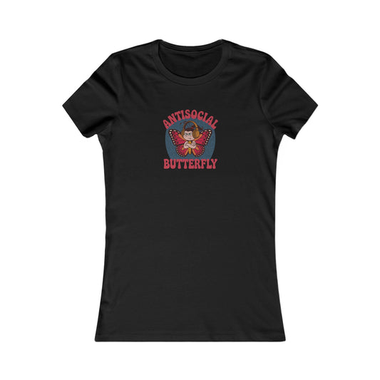 Antisocial Butterfly (Female) — Retro Workout Women's Tee (Dark)