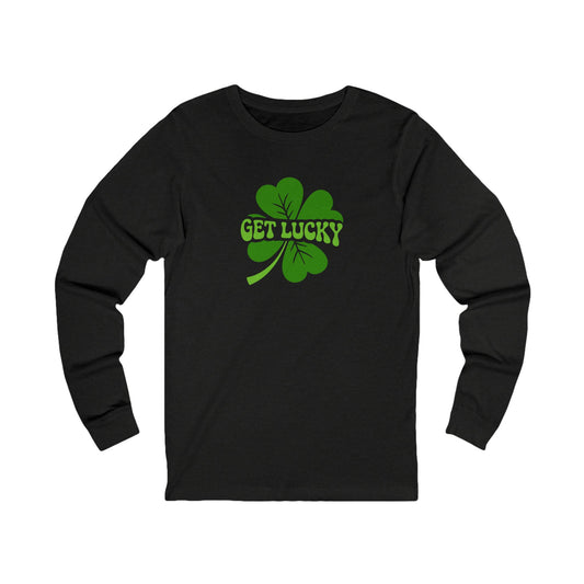 I’m Up All Night to Get Lucky — St. Patrick's Retro Long Sleeve (Dark)