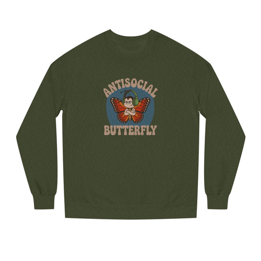 Antisocial Butterfly (Male) — Retro Workout Sweatshirt (Dark)