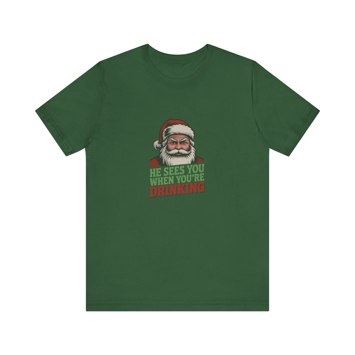 He Sees You When You're Drinking — Judgmental Santa Retro Tee (Dark)
