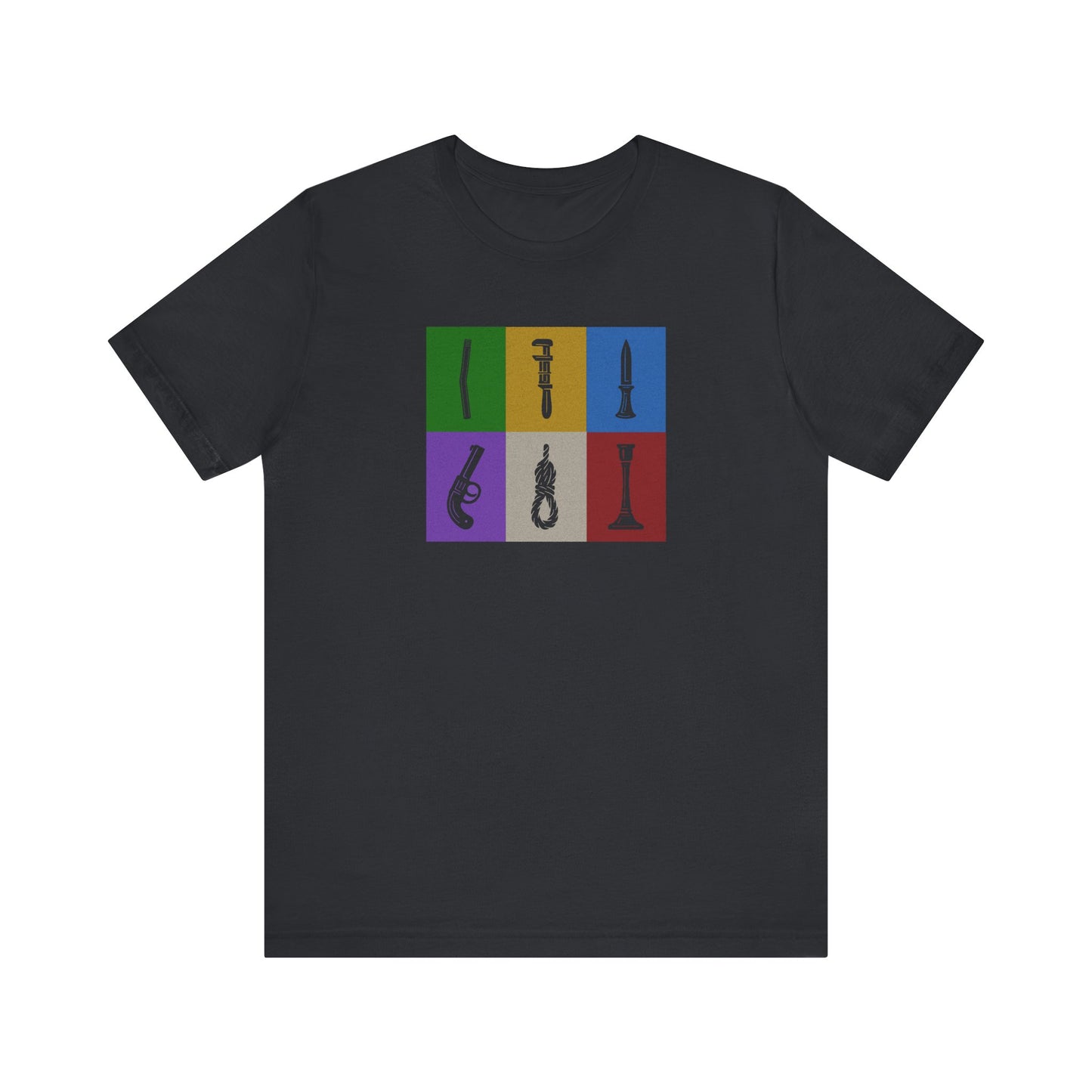Six Ways Into the Evidence Locker — Clue Retro Tee (Dark)