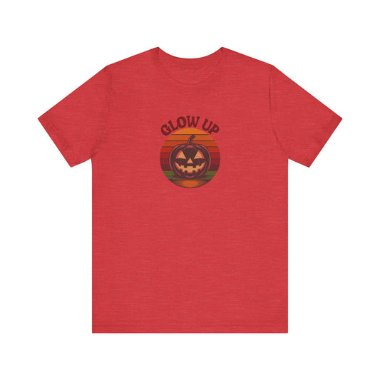 Halloween Glow Up Pumpkin — Retro Autumn Sunset Tee (Light)