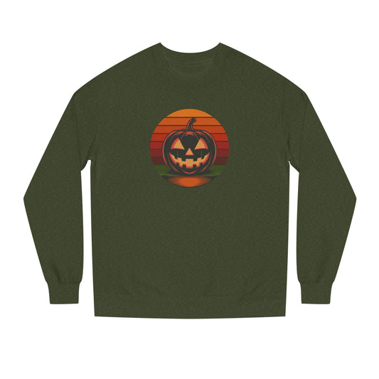 Retro Jack: Bold Grin — Halloween Sunset Sweatshirt (Dark)