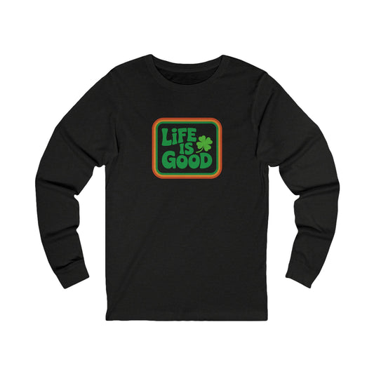 Life Is Good, Shamrock Style — St. Patrick’s Retro Long Sleeve (Dark)
