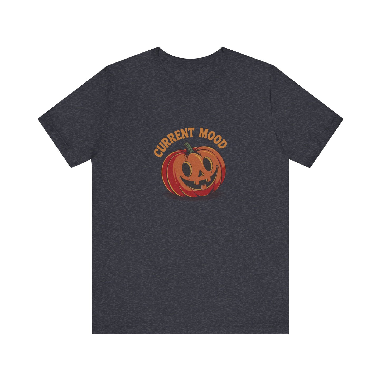 Current Mood (Cute Pumpkin) — Retro Halloween Tee (Dark)