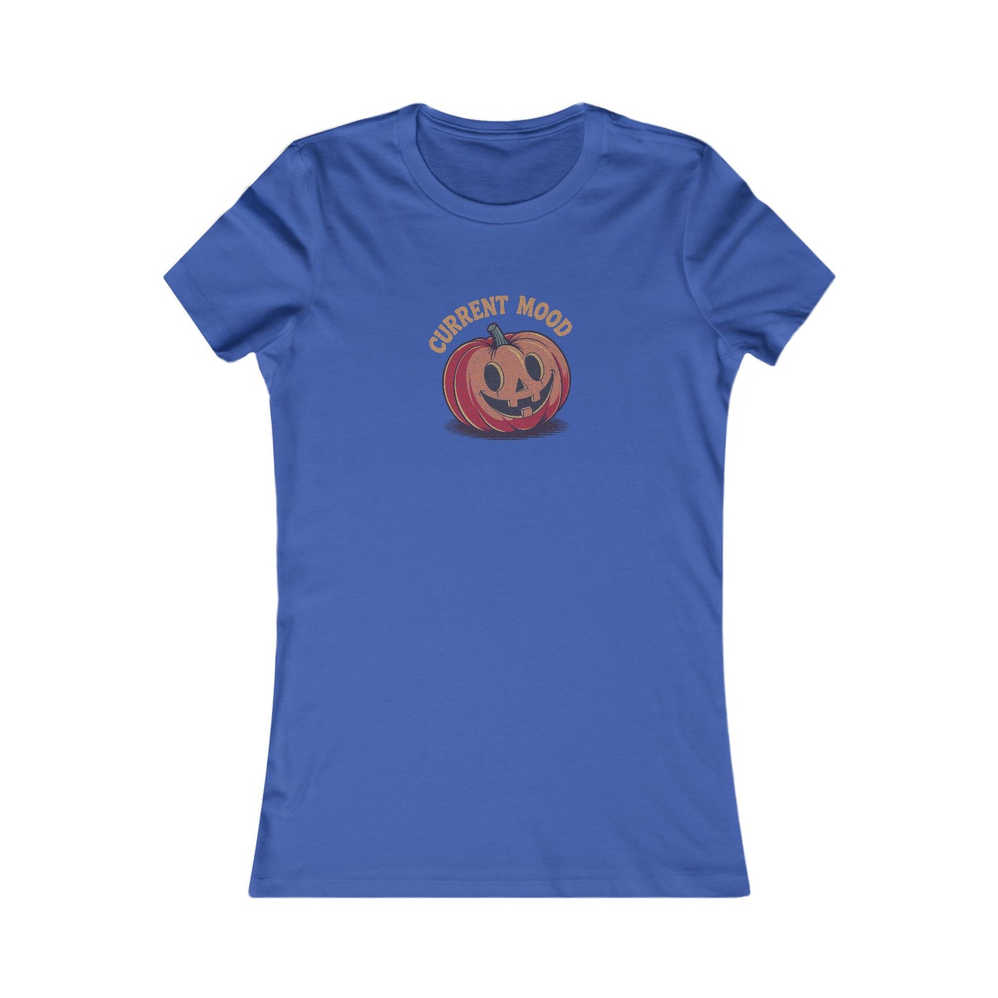 Current Mood (Cute Pumpkin) — Retro Halloween Women's Tee (Dark)