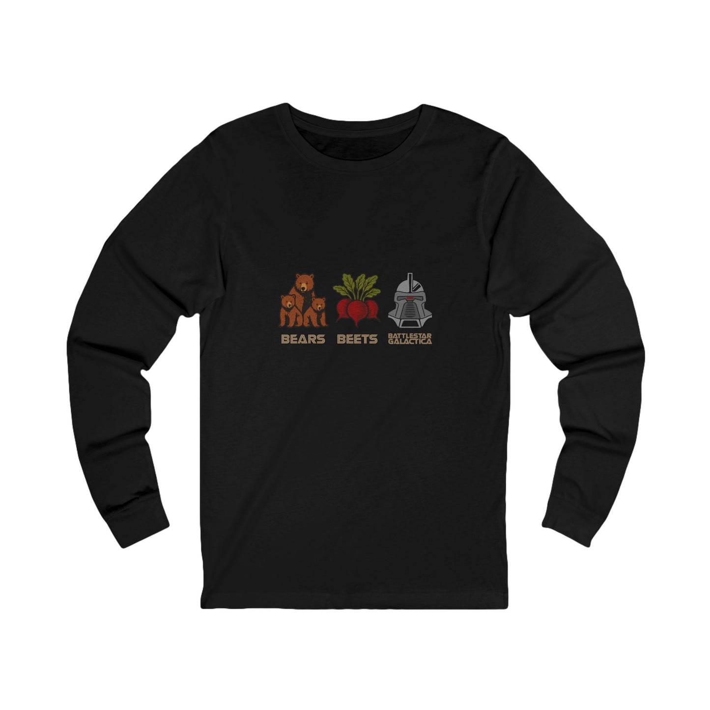 Bears, Beets, Battlestar (Captions) — Retro Long Sleeve (Dark)
