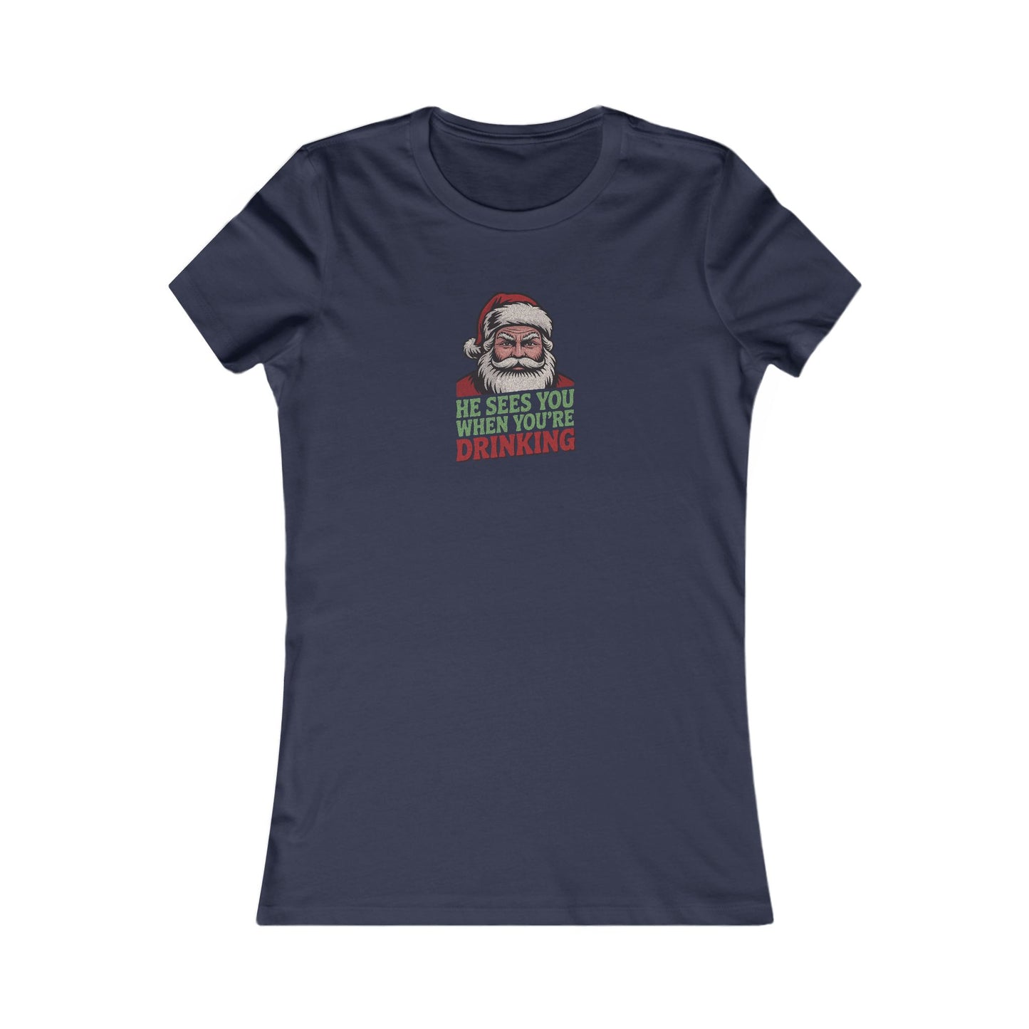 He Sees You When You're Drinking — Judgmental Santa Retro Women's Tee (Dark)