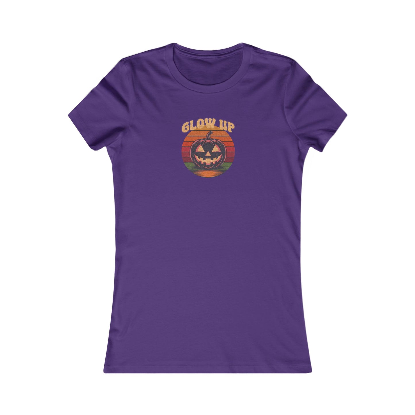 Halloween Glow Up Pumpkin — Retro Autumn Sunset Women's Tee (Dark)