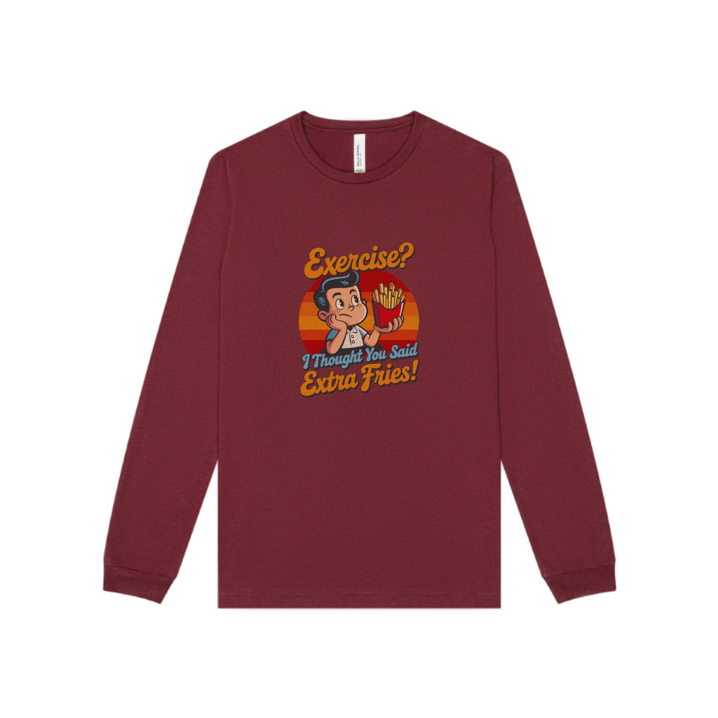 Exercise? I Thought You Said Extra Fries! — Retro Long Sleeve (Dark)