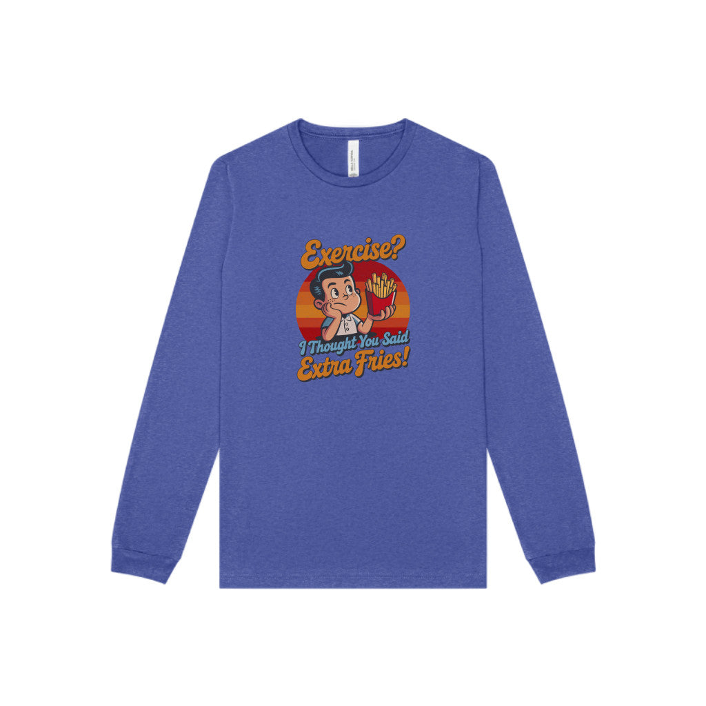 Exercise? I Thought You Said Extra Fries! — Retro Long Sleeve (Dark)