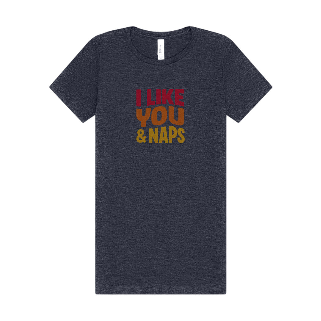 I Like You & Naps (Warm Gradient) — Retro Loungewear Women's Tee (Dark)