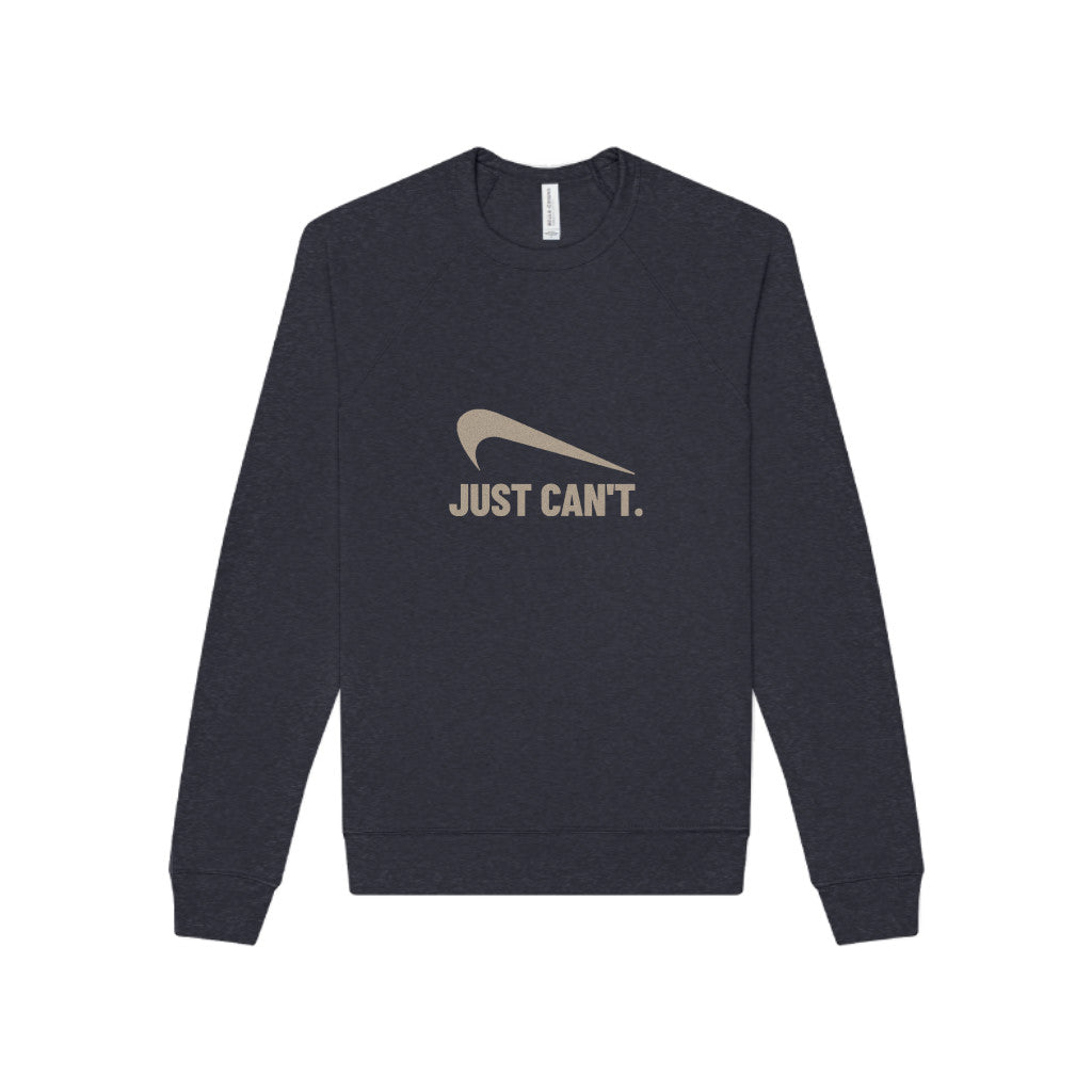 Just Can’t Athletic Parody — Retro Workout Sweatshirt (Dark)