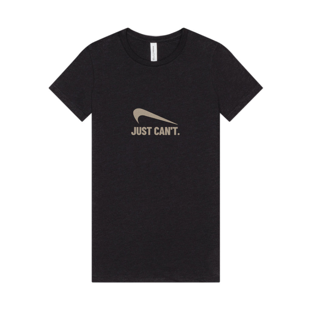 Just Can’t Athletic Parody — Retro Workout Women's Tee (Dark)