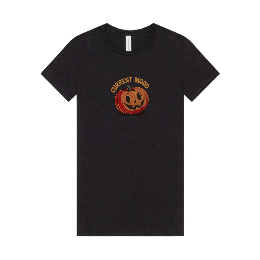 Current Mood (Cute Pumpkin) — Retro Halloween Women's Tee (Dark)