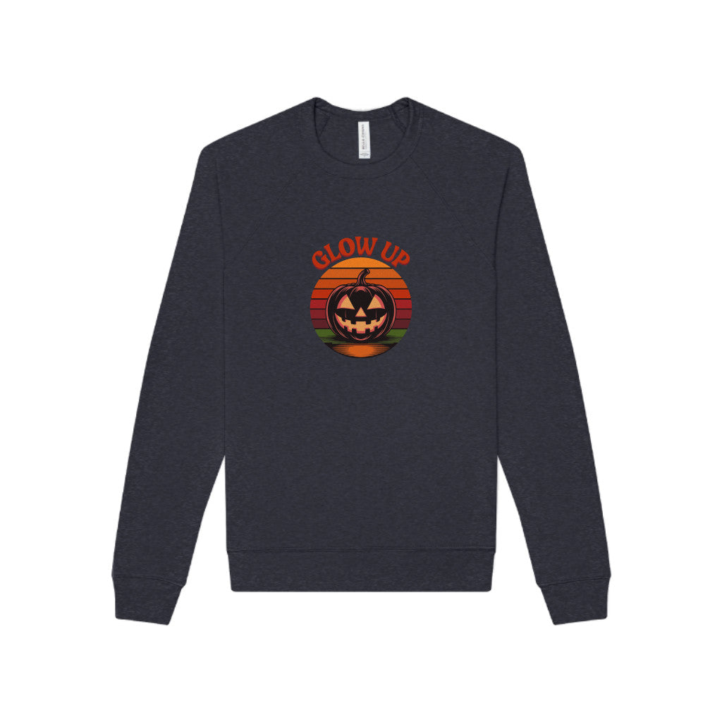 Halloween Glow Up Pumpkin — Retro Autumn Sunset Sweatshirt (Dark)