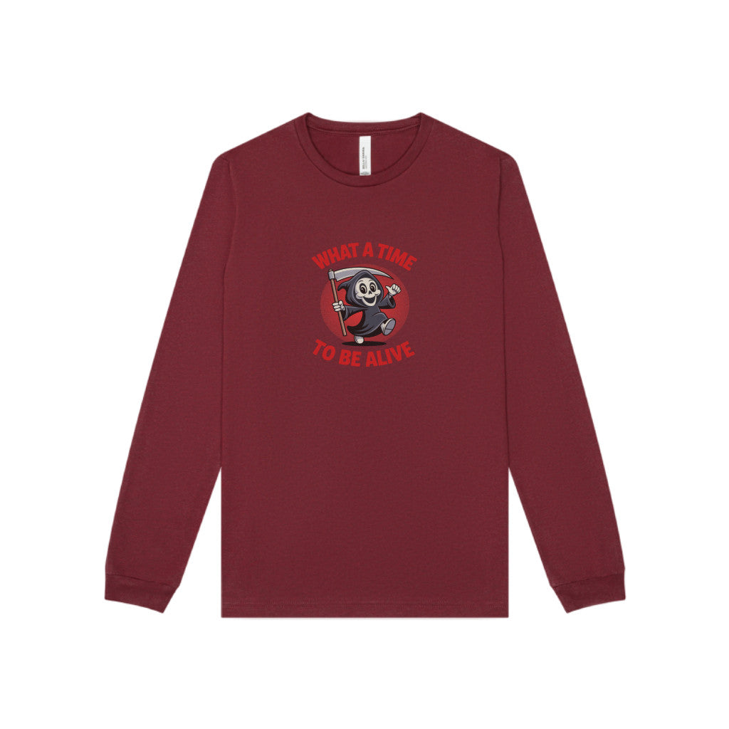 What a Time to Be Alive (Cute) — Lil Reaper Retro Long Sleeve (Dark)
